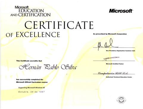 Certificate of Excellence — Supporting Microsoft Windows 95